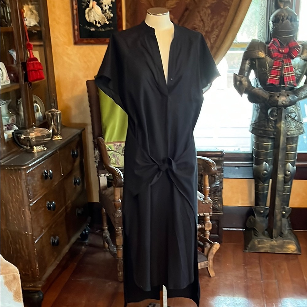 Vince Black Wrap Dress with Tie Front and V-Neck